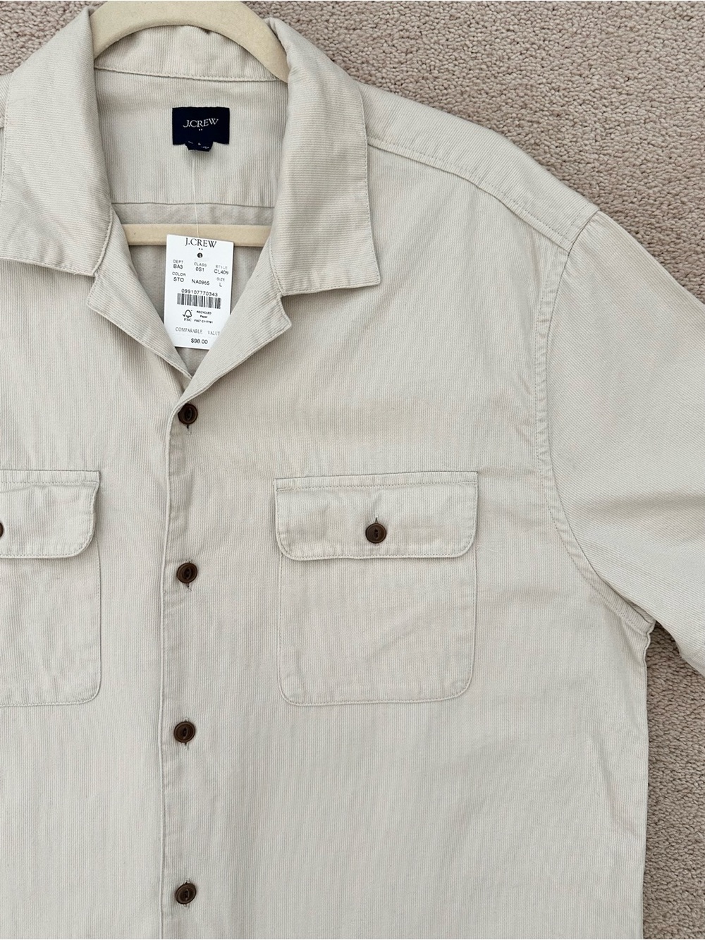 J. Crew Fall Textured Corduroy Short Sleeve Button Down Camp Shirt - Stone/Beige - Picture 5 of 17